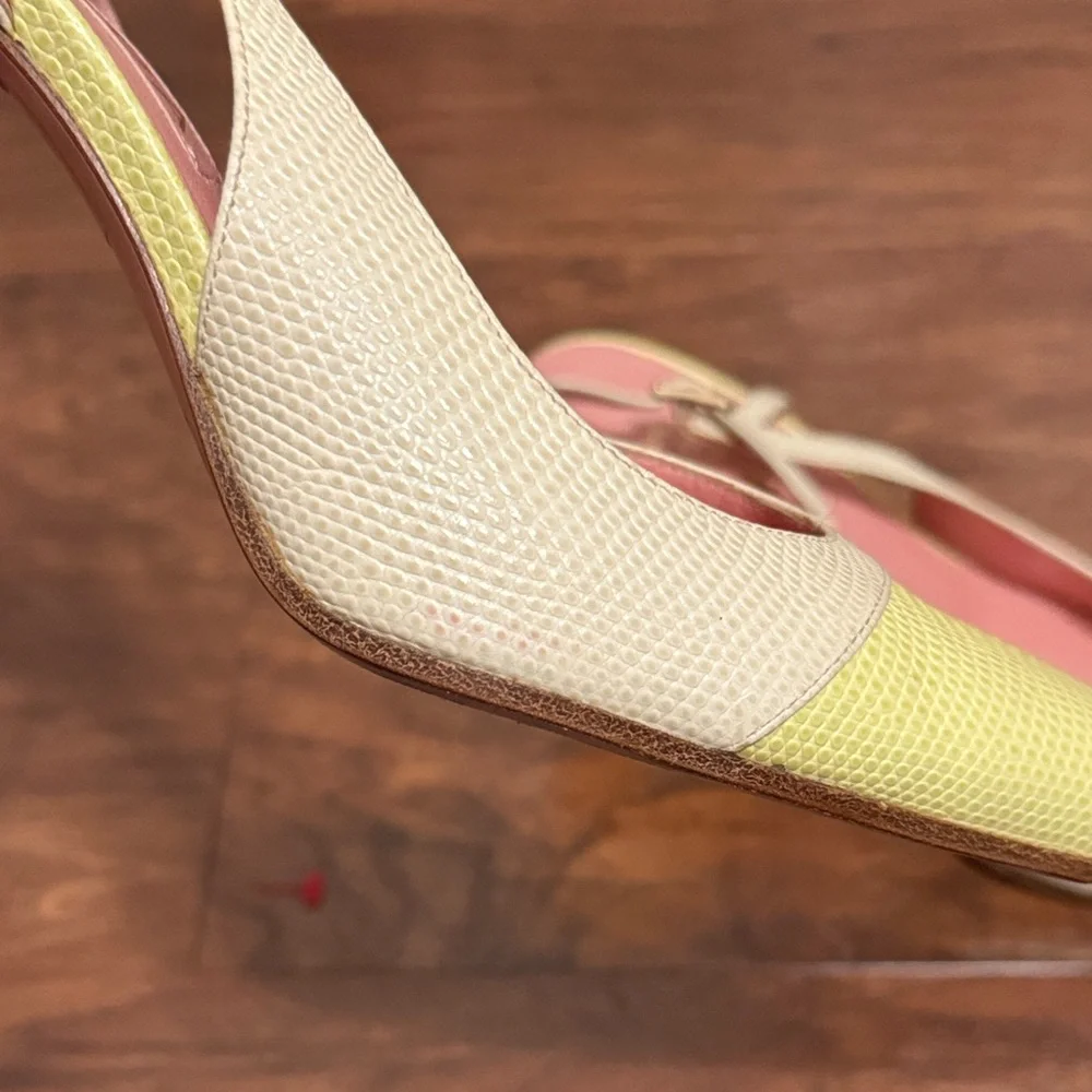 Escada Butter Yellow Slingback Heels Retro Minimalist Quiet Luxury Career